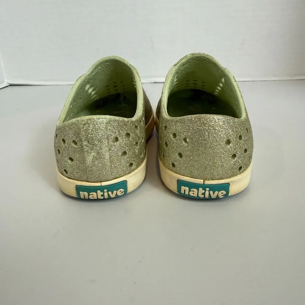 Native Jefferson Little Kids Green Glitter Slip On Shoes Size C 8